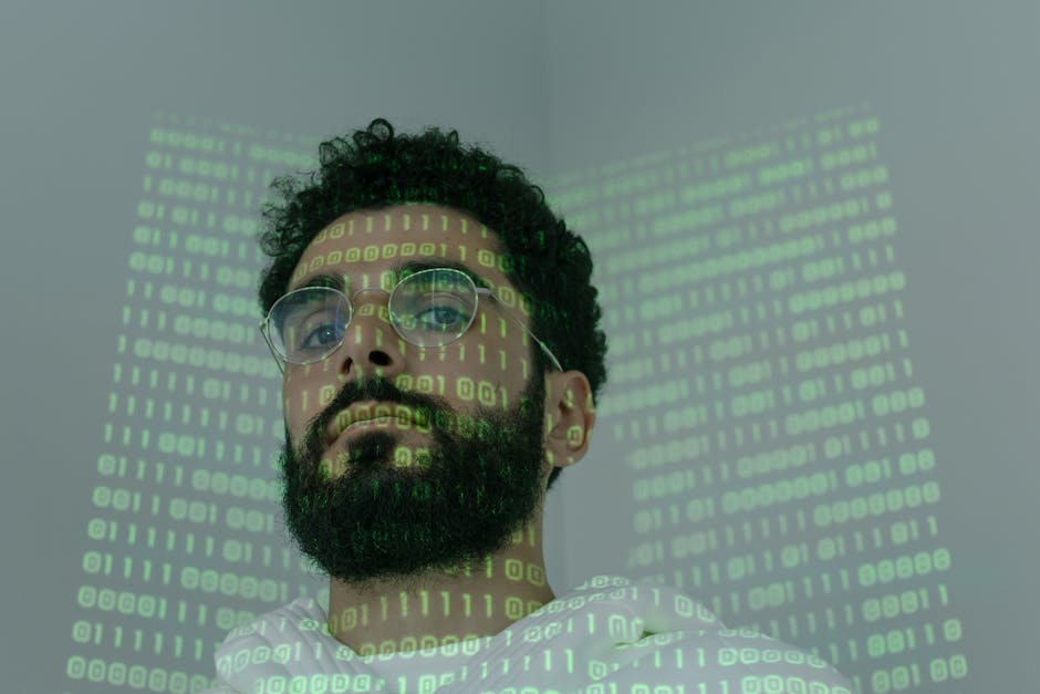 Group of professionals in a training room watching a screen with artificial intelligence graphics